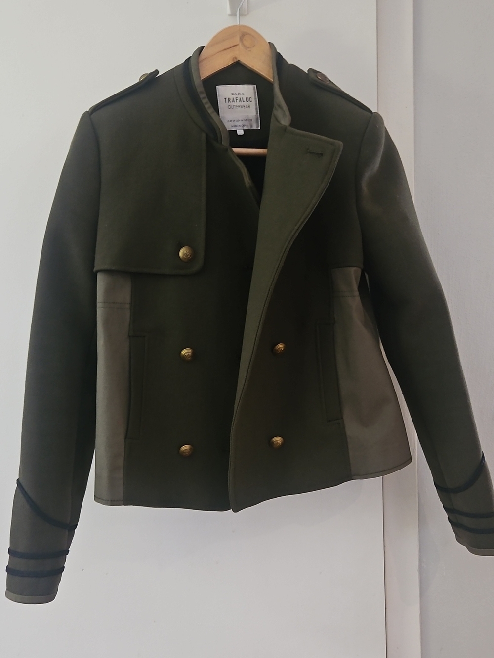 Zara Olive Green Military-Inspired Pea Coat